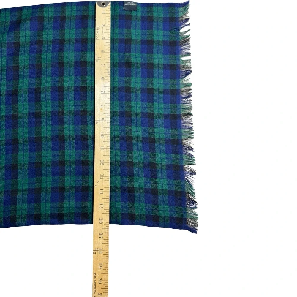 Pronto Uomo Scarf Mens OS Green Blue Plaid Good 100% Wool Black Watch Fringe